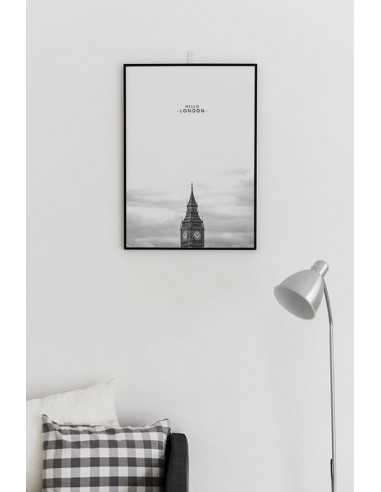 Scandinavian poster with BIG BEN building and Hello London in black and white Scandinavian poster with BIG BEN building and Hello London in black and white