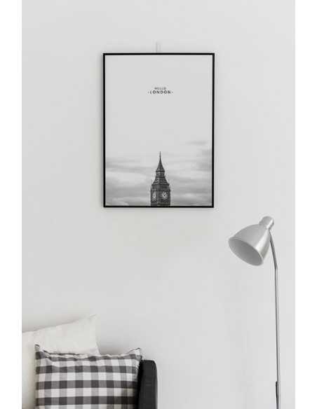 Scandinavian poster with BIG BEN building and Hello London in black and white