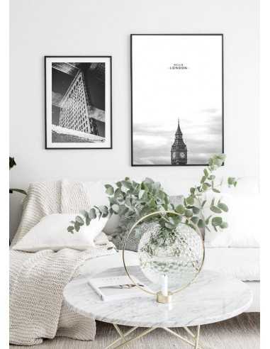 Scandinavian poster with BIG BEN building and Hello London in black and white Scandinavian poster with BIG BEN building and Hello London in black and white