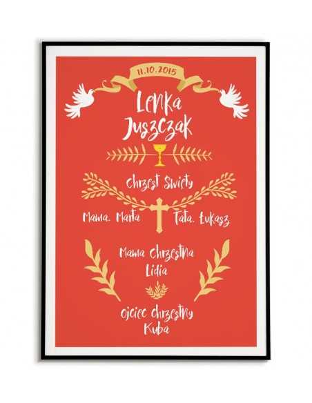 Plakat pamiątka chrztu świętego dla chłopca lub dziewczynki z gołębiami idealny na prezent