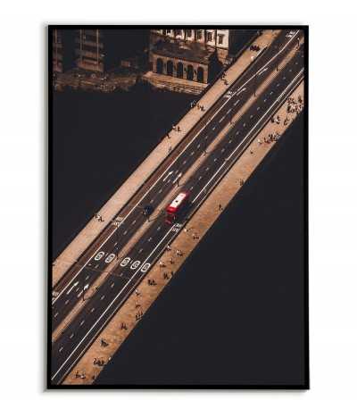 London aerial poster, London bridge and red bus