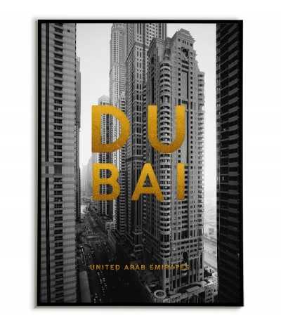 Poster with the city, Dubai Arab Emirates with the city name and golden inscriptions