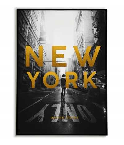 poster with new york and golden inscriptions. New York poster with the name of the city and country.
