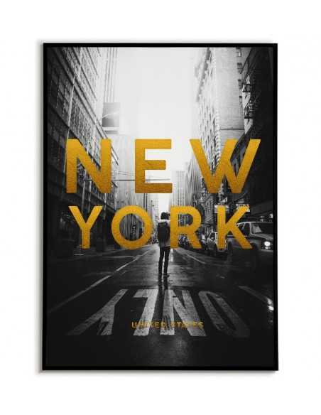 poster with new york and golden inscriptions. New York poster with the name of the city and country.