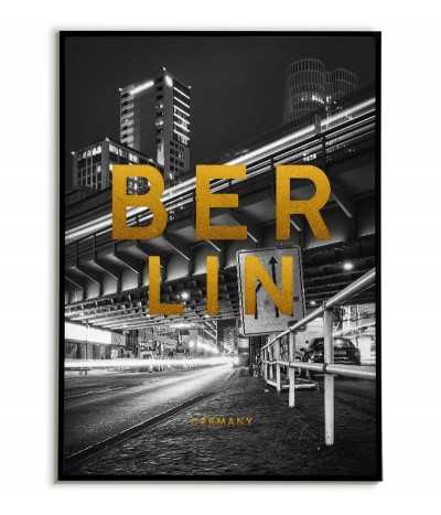 Poster with Berlin. Poster with the name of the city of Berlin and golden inscriptions.