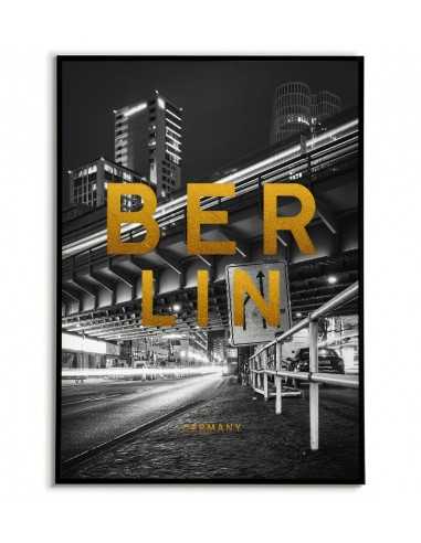 Poster with Berlin. Poster with the name of the city of Berlin and golden inscriptions.