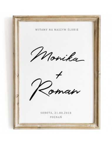 Plakat ślubny powitalny dla gości, Z datą ślubu i imionami pary młodej. Plakat ślubny powitalny dla gości, Z datą ślubu i imionami pary młodej.