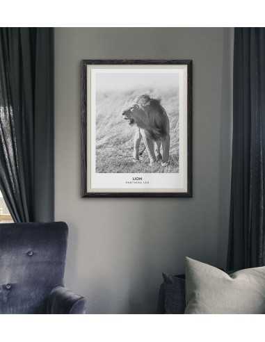 a poster with a lion and subtitles, black and white made in the Scandinavian style a poster with a lion and subtitles, black and white made in the Scandinavian style