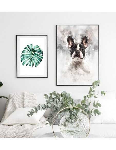 Poster with French bulldog made in watercolors. Portrait of a french bulldog. French bulldog poster