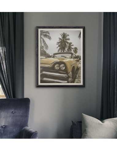A modern poster with a Cuban green car and palm trees. Scandinavian poster A modern poster with a Cuban green car and palm trees. Scandinavian poster