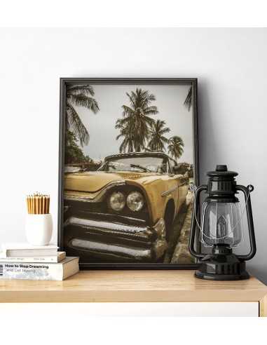 A modern poster with a Cuban green car and palm trees. Scandinavian poster A modern poster with a Cuban green car and palm trees. Scandinavian poster