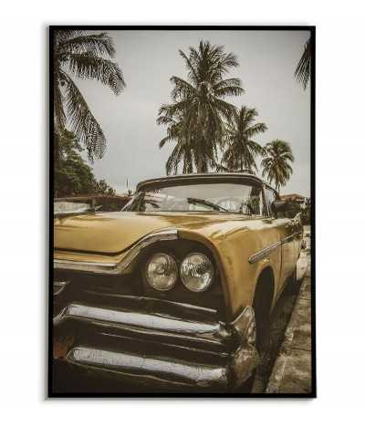 A modern poster with a Cuban green car and palm trees. Scandinavian poster