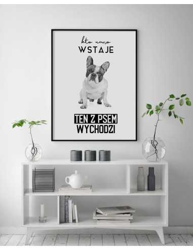 Poster with a dog - who gets up in the morning, the dog comes out - French Bulldog Poster with a dog - who gets up in the morning, the dog comes out - French Bulldog