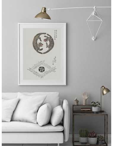 japoński plakat z tygrysami w stylu vintage jing jang japoński plakat z tygrysami w stylu vintage jing jang