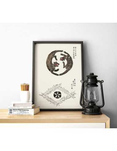 japoński plakat z tygrysami w stylu vintage jing jang japoński plakat z tygrysami w stylu vintage jing jang