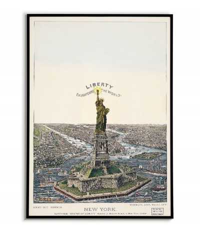 stary plakat w stylu vintage, ilustracja statua wolności nowy jork
