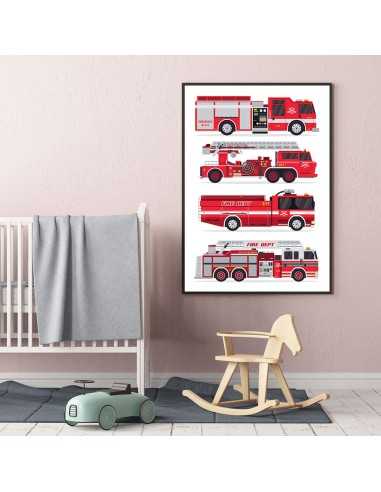 Plakat straży pożarnej - Wozy strażackie Plakat straży pożarnej - Wozy strażackie