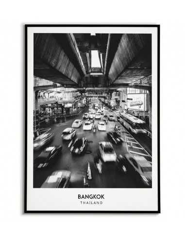Poster with the city of Bangkok, Thailand. Picture on the wall. black and white photo on the wall