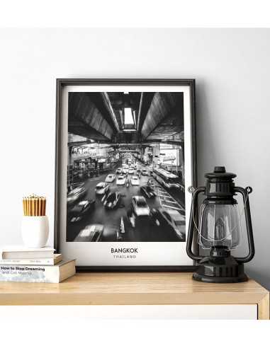 Poster with the city of Bangkok, Thailand. Picture on the wall. black and white photo on the wall Poster with the city of Bangkok, Thailand. Picture on the wall. black and white photo on the wall