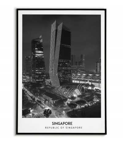 Poster with the city of Singapore. Picture on the wall. black and white photo on the wall