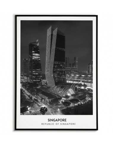 Poster with the city of Singapore. Picture on the wall. black and white photo on the wall