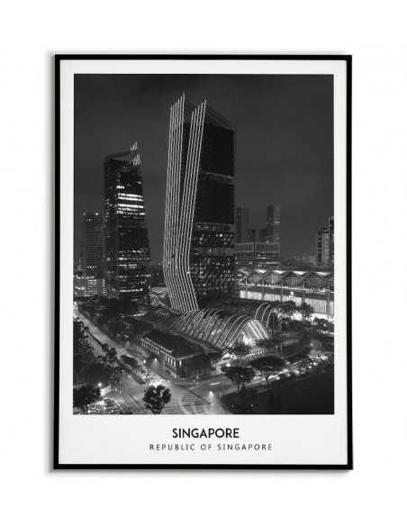 Poster with the city of Singapore. Picture on the wall. black and white photo on the wall
