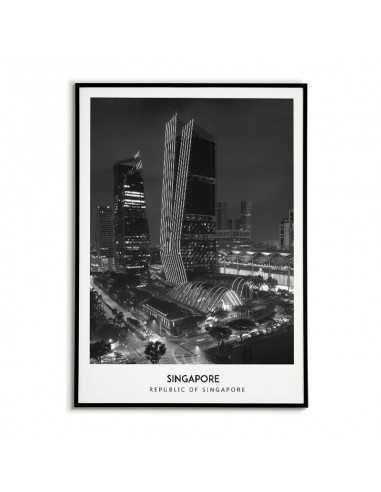 Poster with the city of Singapore. Picture on the wall. black and white photo on the wall Poster with the city of Singapore. Picture on the wall. black and white photo on the wall