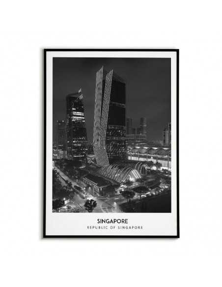 Poster with the city of Singapore. Picture on the wall. black and white photo on the wall
