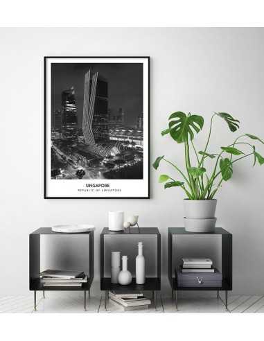 Poster with the city of Singapore. Picture on the wall. black and white photo on the wall Poster with the city of Singapore. Picture on the wall. black and white photo on the wall