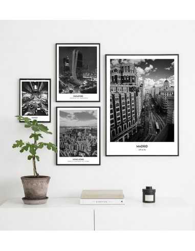Poster with the city of Madrid in Spain, Wall art painting. black and white photo on the wall