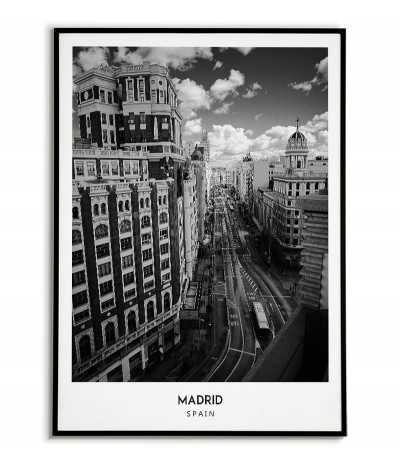 Poster with the city of Madrid in Spain, Wall art painting. black and white photo on the wall