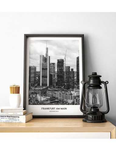 Poster with the city of Frankfurt am Main in Germany, Wall art picture. black and white photo on the wall Poster with the city of Frankfurt am Main in Germany, Wall art picture. black and white photo on the wall