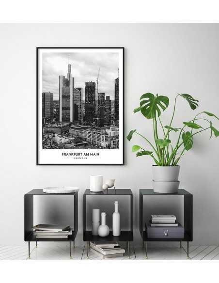 Poster with the city of Frankfurt am Main in Germany, Wall art picture. black and white photo on the wall