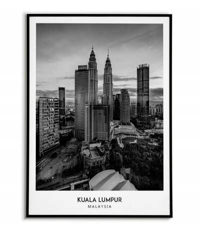 Poster with the city of Kuala Lumpur in Malaysia, Artwork for wall painting. black and white photo on the wall
