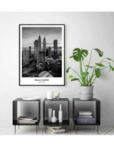 Poster with the city of Kuala Lumpur in Malaysia, Artwork for wall painting. black and white photo on the wall Poster with the city of Kuala Lumpur in Malaysia, Artwork for wall painting. black and white photo on the wall