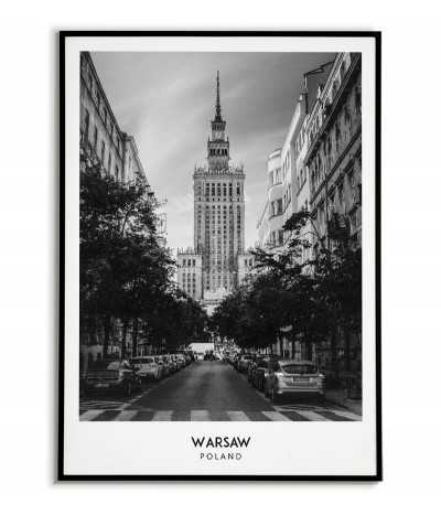 Poster with the city of Warsaw in Poland, Wall art painting. black and white photo on the wall