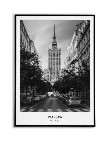 Plakat z miastem Warszawa w Polsce, Grafika na ścianę obraz. czarno biała fotografia na ścianę
