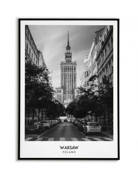 Poster with the city of Warsaw in Poland, Wall art painting. black and white photo on the wall