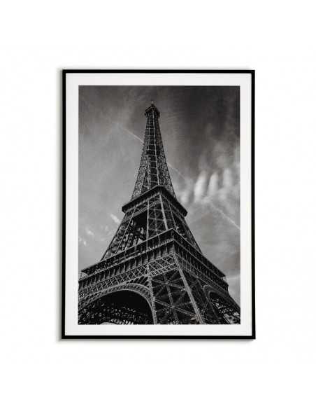 plakat z wieżą Eiffla, grafika na ścianę paryż. Czarnobiała grafika fotograficzna do salonu