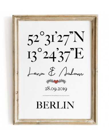 Personalized poster with geographical coordinates with names, date and place name. Wedding graphics Personalized poster with geographical coordinates with names, date and place name. Wedding graphics