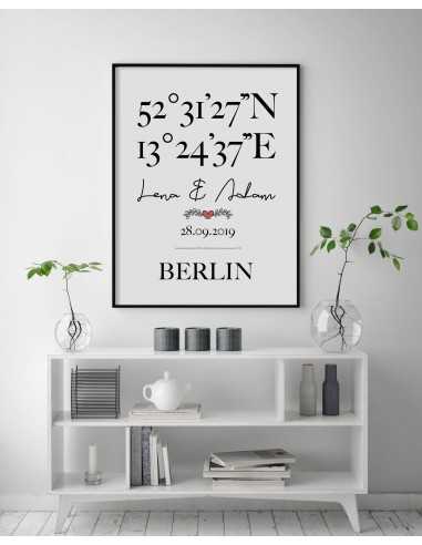 Personalized poster with geographical coordinates with names, date and place name. Wedding graphics Personalized poster with geographical coordinates with names, date and place name. Wedding graphics