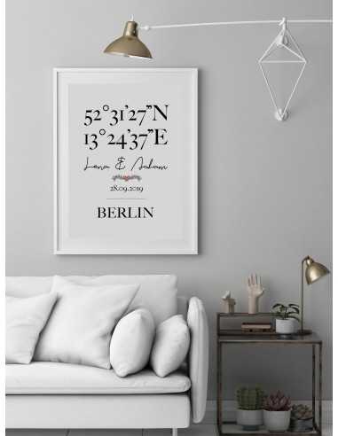 Personalized poster with geographical coordinates with names, date and place name. Wedding graphics Personalized poster with geographical coordinates with names, date and place name. Wedding graphics