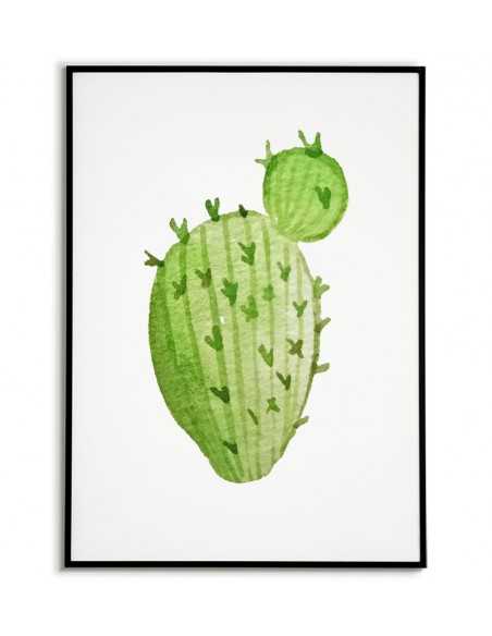 Plakat kaktus. Grafika na ścianę z kaktusem w kolorze zielonym na białym tle.