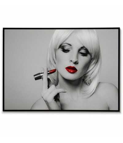 woman with lipstick - painting, poster on the wall in black and white with red elements.