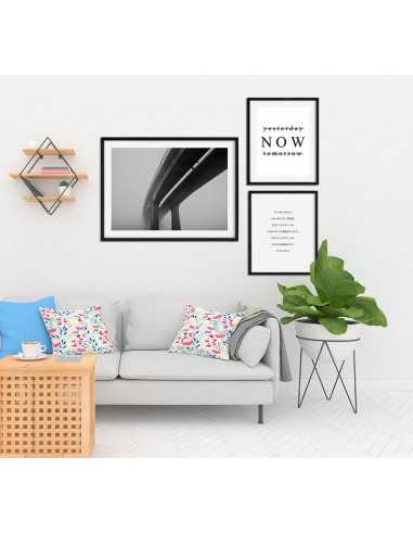 Prints on the wall in the form of a poster with a photograph of the bridge in the fog. Black and white picture Prints on the wall in the form of a poster with a photograph of the bridge in the fog. Black and white picture