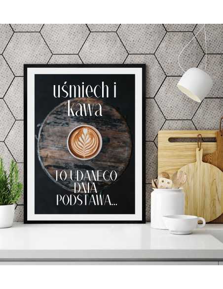 Idealny plakat do kuchni - uśmiech i kawa. Grafika na ścianę do kuchni
