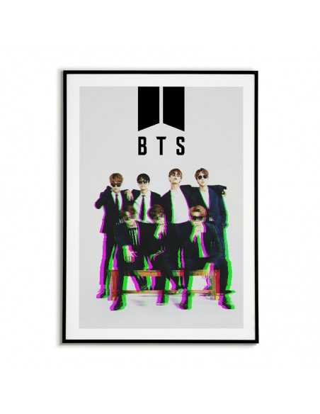 BTS plakat z zespołem muzycznym. Autorska grafika do ramki w nowoczesnym stylu.