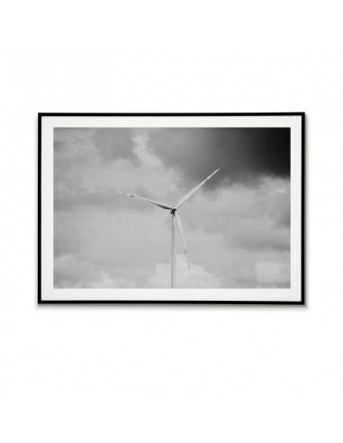 A poster with a windmill on a background of clouds. Black and white graphics for the frame ideal for a modern interior. A poster with a windmill on a background of clouds. Black and white graphics for the frame ideal for a modern interior.
