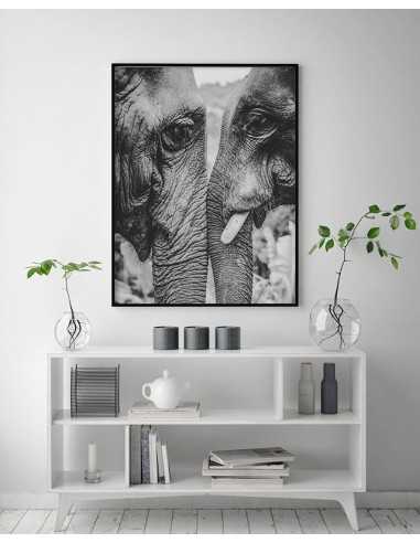Black and white poster with elephants for the living room on the wall. Graphics for the frame with animals. Black and white poster with elephants for the living room on the wall. Graphics for the frame with animals.