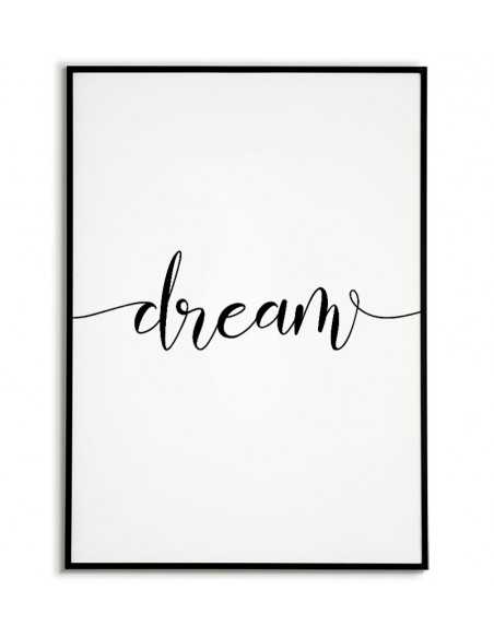 Plakat z napisem DREAM, grafika do ramki z napisem. Klasyczny wzór plakatu idealny na każdą ścianę.